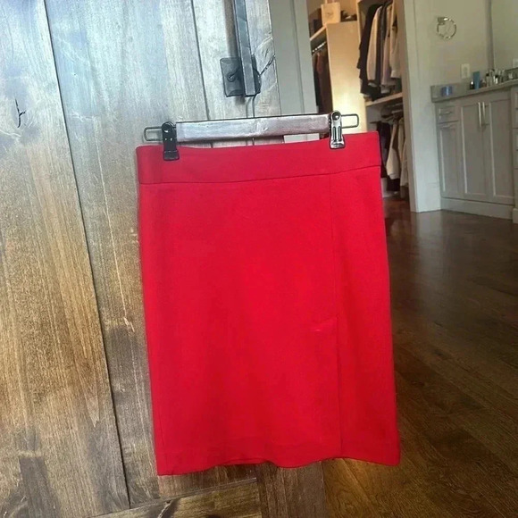 CACHE Size 4 Womens Red Back Zip Stretch A-Line Wrap Knitted Mini Skirt - Picture 1 of 5